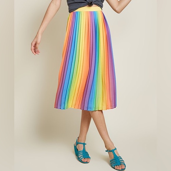 Modcloth Dresses & Skirts - ModCloth Pleated Rainbow Midi Skirt 1x
